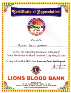 CERTIFICATE-LIONS BLOOD BANK